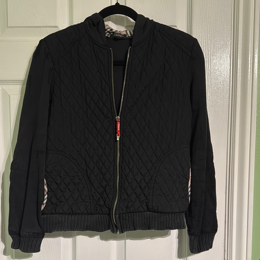 Burberry Black Bomber Jacket with Ribbed Cuffs